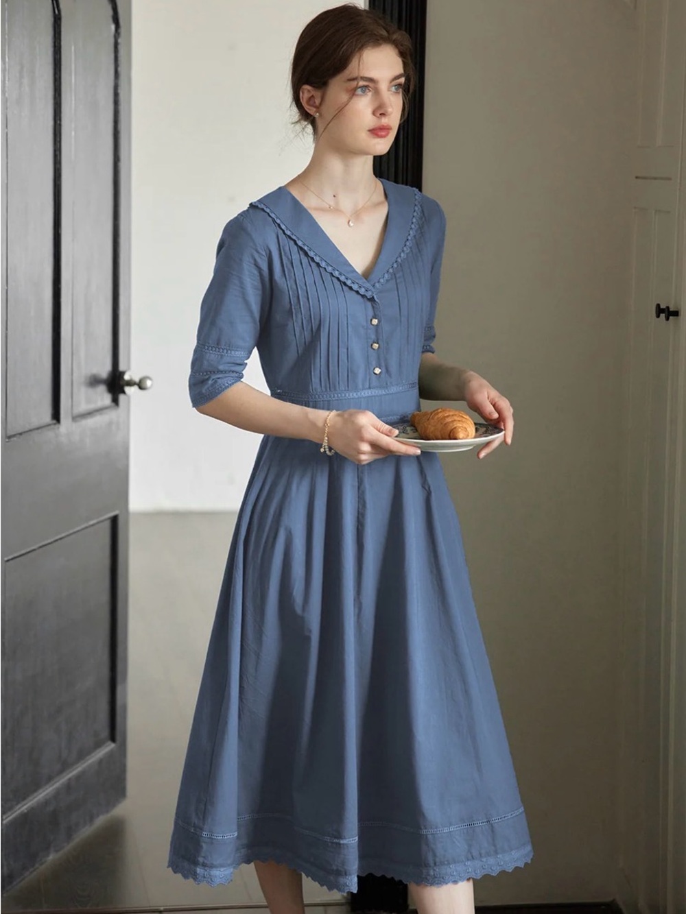 Simple Retro  FIONA 100% COTTON denim blue size medium cottagecore